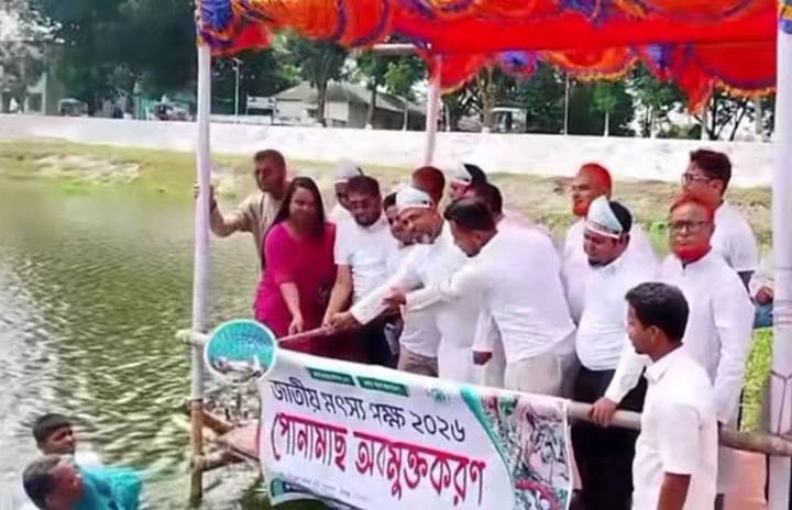জাতীয় মৎস্য পক্ষ উপলক্ষে বীরগঞ্জে আনুষ্ঠানিক মাছের পোনা অবমুক্ত