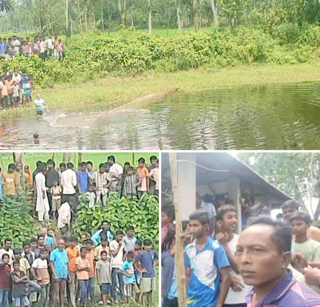 বোচাগঞ্জে নির্জন পুকুরে বস্তাবন্দি লাশ ফেলার গুজব, জাল ফেলে তল্লাশি