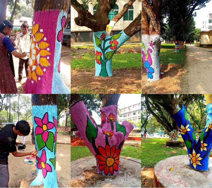 রূপ বদলেছে বিরল উপজেলা পরিষদ চত্বরের।।  গাছে গাছে শোভা পাচ্ছে শিল্পীর আলপনা